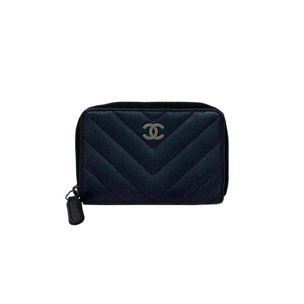 CHANEL Black Caviar Leather Logo Wallet